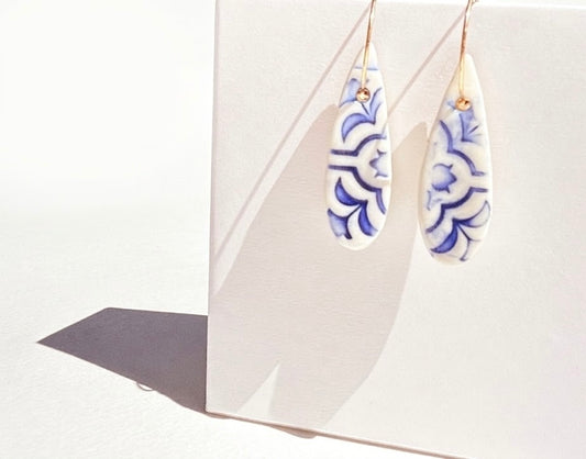 Blue and White Cobalt Mosaic Earrings