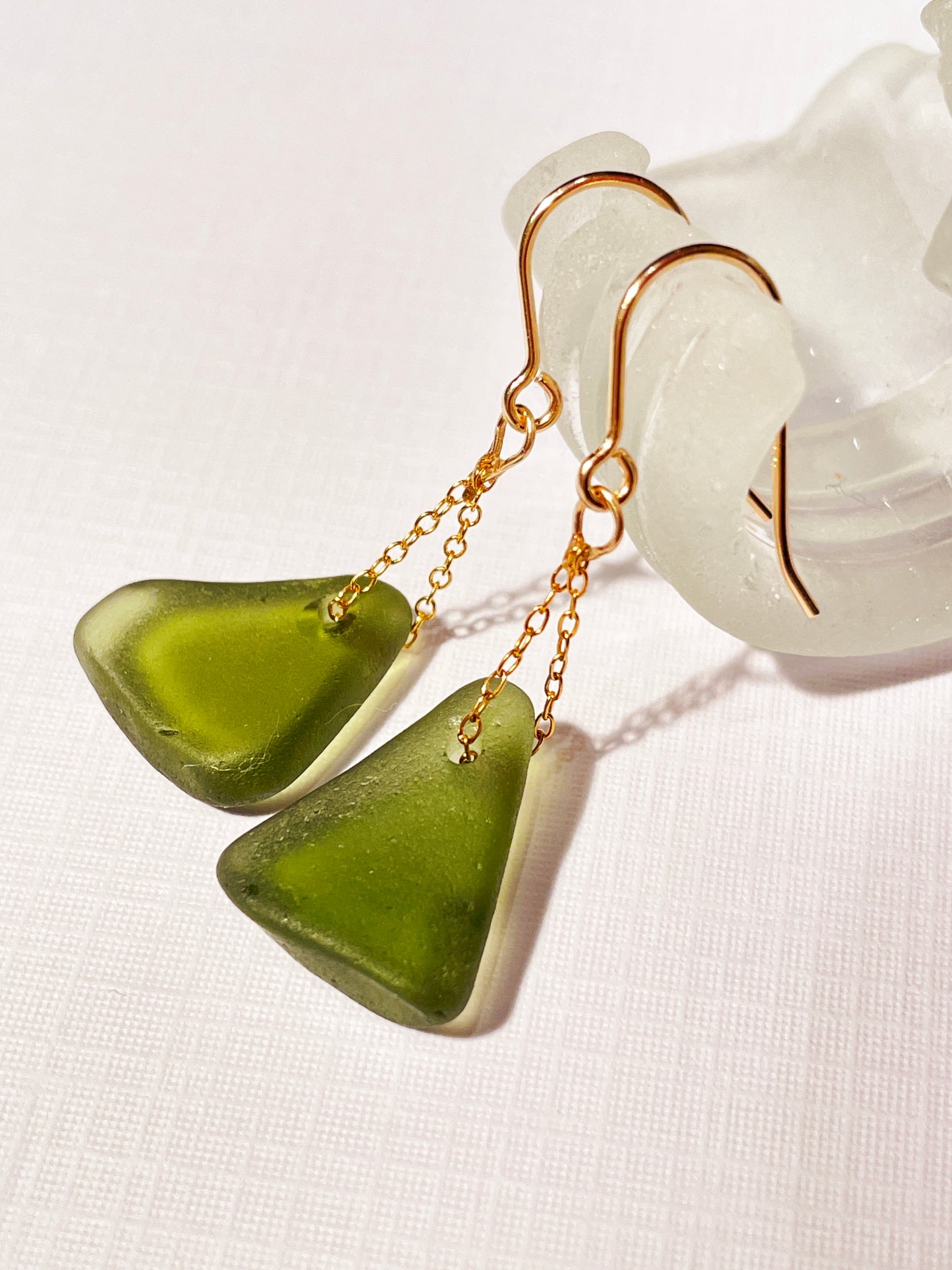 Green Sea-Glass Drop Earrings