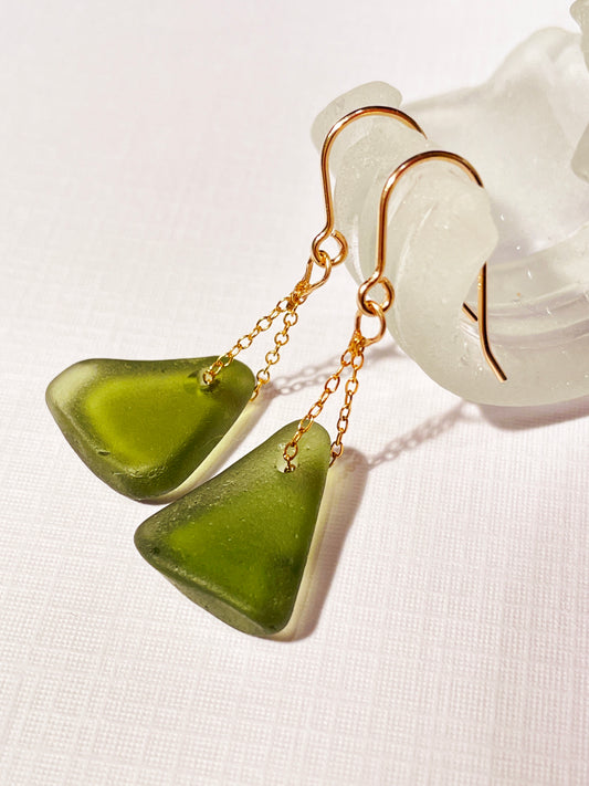 Green Sea-Glass Drop Earrings
