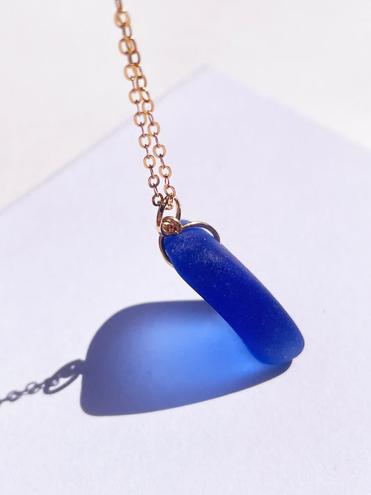 Dark Blue Sea-Glass Pendant Necklace