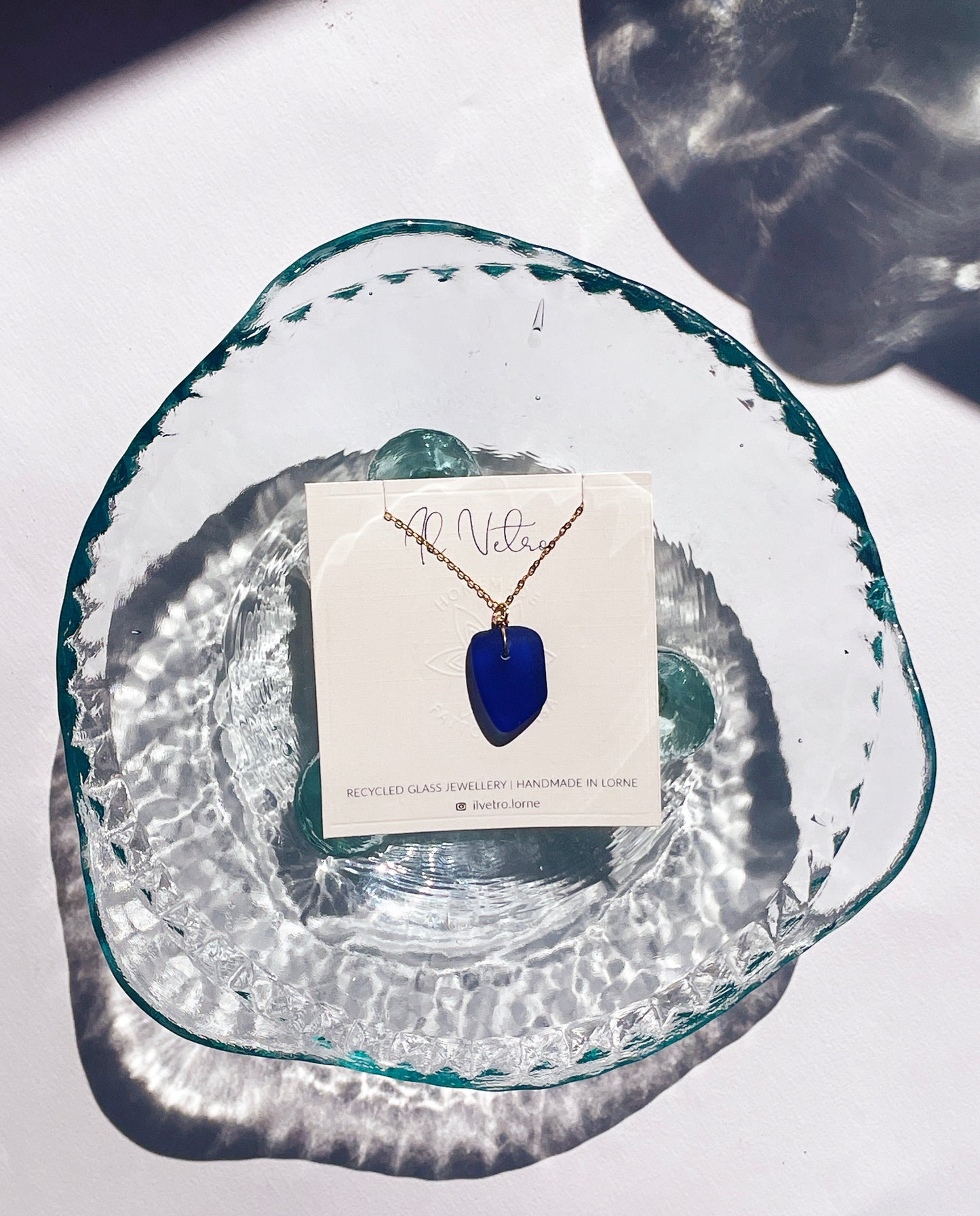 Dark Blue Sea-Glass Pendant Necklace