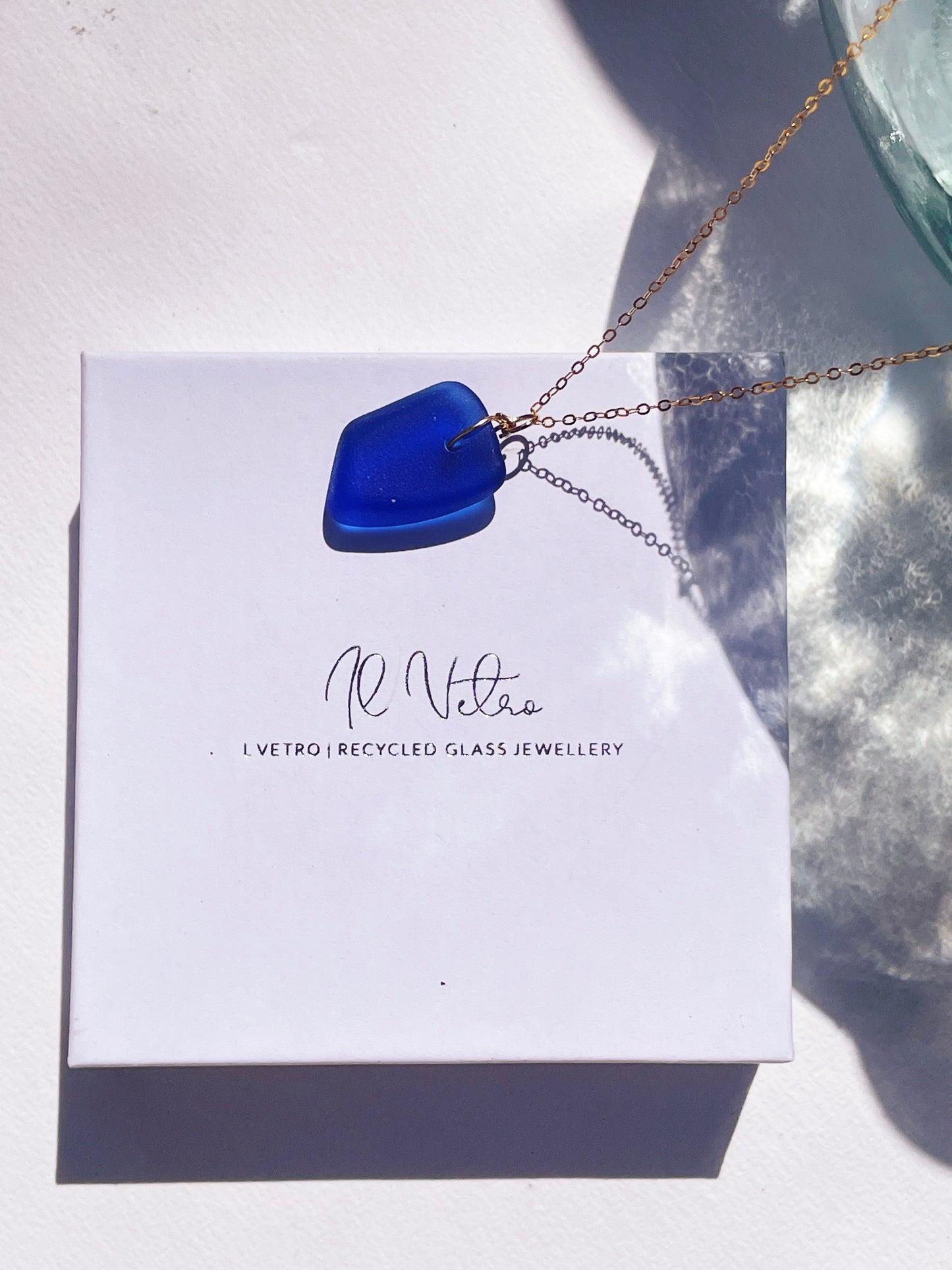Dark Blue Sea-Glass Pendant Necklace