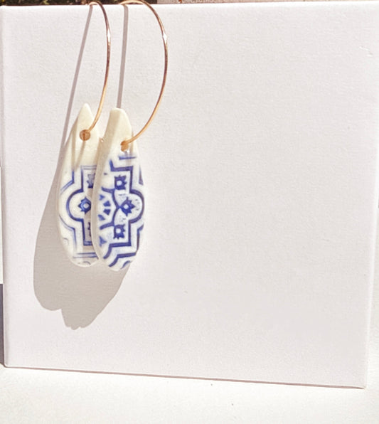 Blue and White Cobalt Drop Earrings