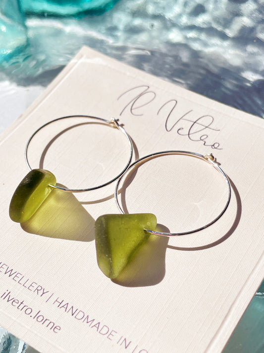 Jade Green Sea-Glass Hoop Earrings