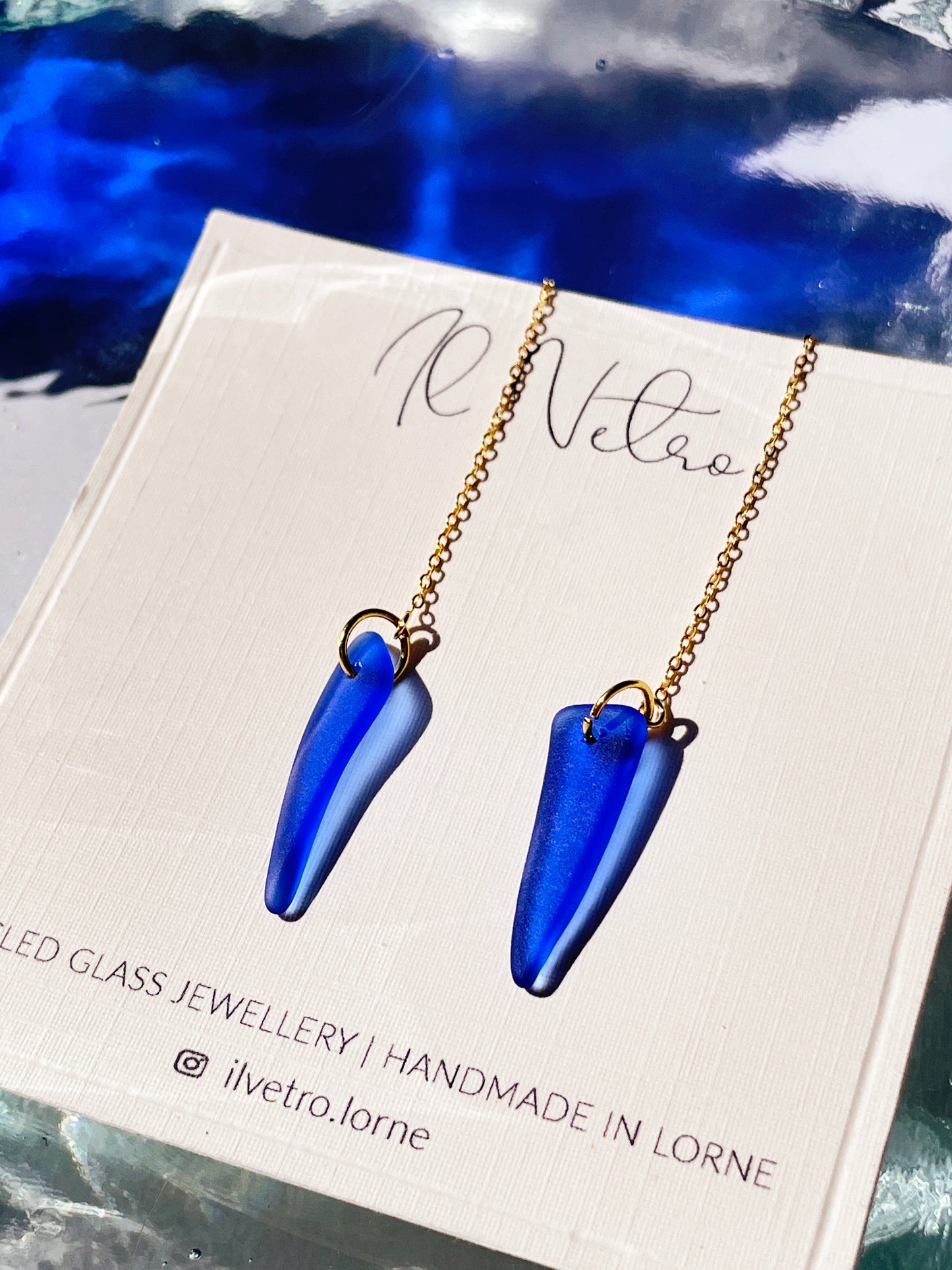 Cobalt Blue Sea-Glass Drop Earrings