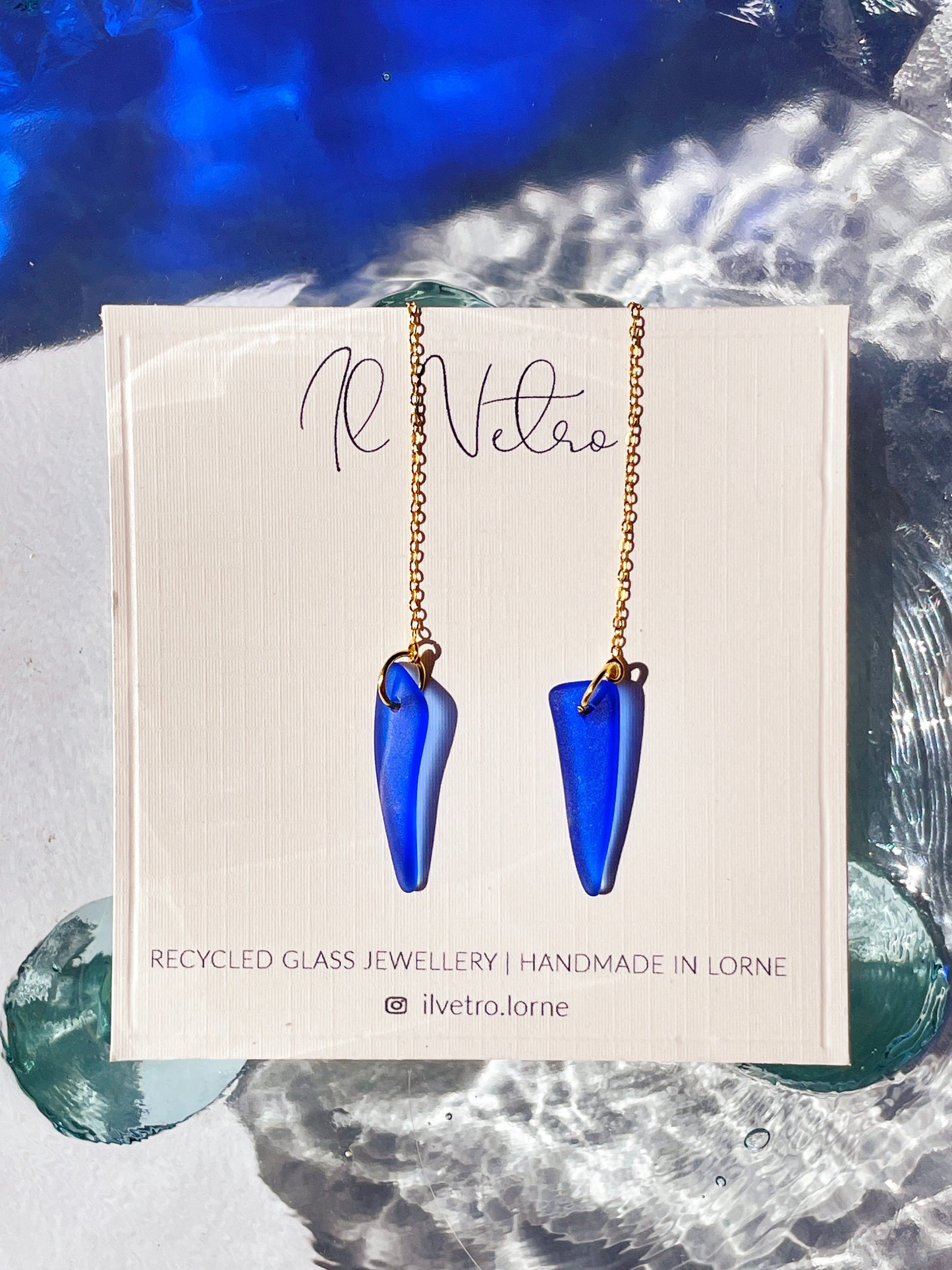 Cobalt Blue Sea-Glass Drop Earrings